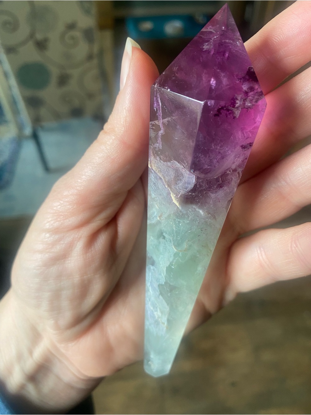 Watermelon Fluorite Wand Crystal with Stand